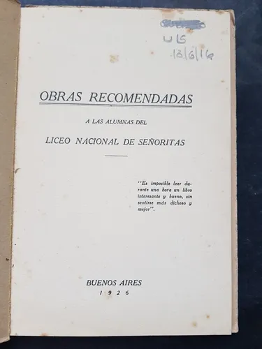 Obras Recomendadas. Liceo Nacional De Señoritas 51n 164 (Usado)
