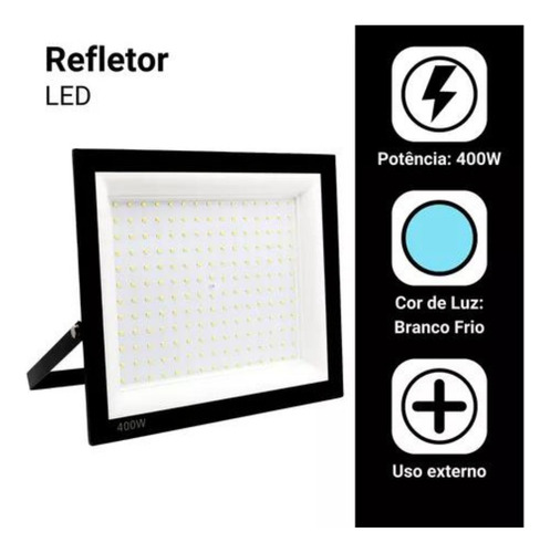 Refletor Led Holofote 400w Ip66 Bivolt Forte Luz Branco Frio Carcaça Preto Luz Branco-frio 110 220vac