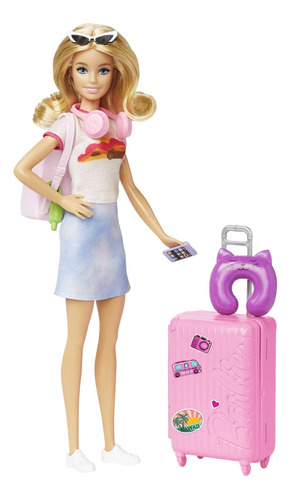 Barbie Muñeca Viajera Con Set De Viaje, Incluye Mascota Y Má