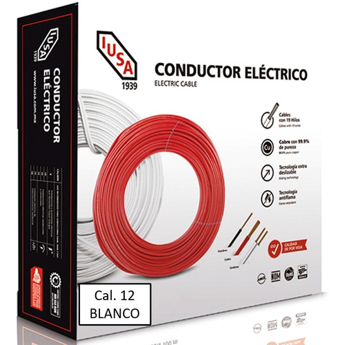 Caja 100 Mts Cable Iusa Blanco Thw Cal 12 Awg 100%cobre