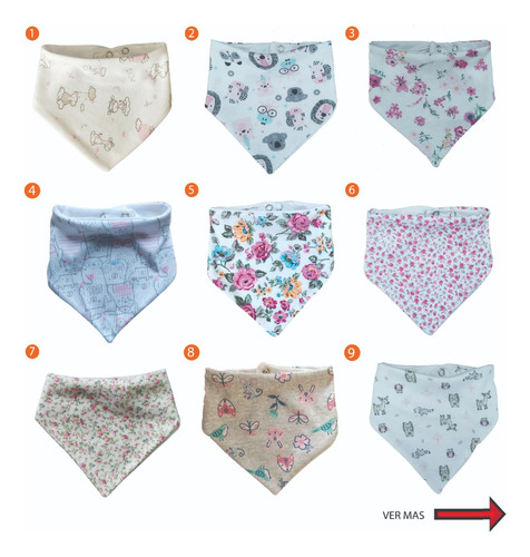 Babero Bandana De Doble Algodón - Vta X Mayor - 10 Unidades