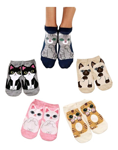 Calcetín Divertido Estampado Gato Unisex Regalo 3 Pares Tin