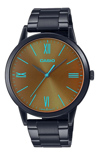 Reloj Hombre Casio Mtp-e600b-1bdf Color De La Correa Negro Color Del Fondo Café