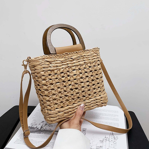 Cartera De Mano Tejida De Paja Bolso De Paja Retro Para