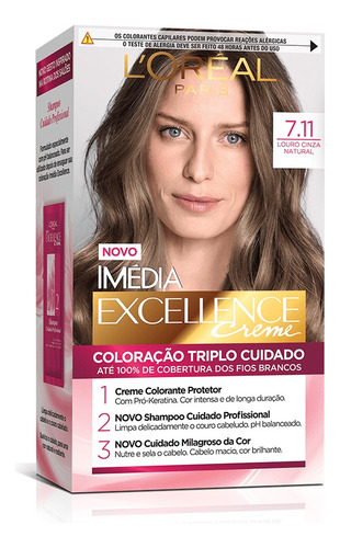 Tinte para el cabello Loreal de Imedia Excellance, tonos rubios, elige tu tono 7.11, rubio gris natural