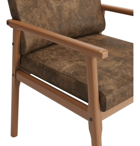 Poltrona Premium Up Com Base De Madeira Nobuck Marrom