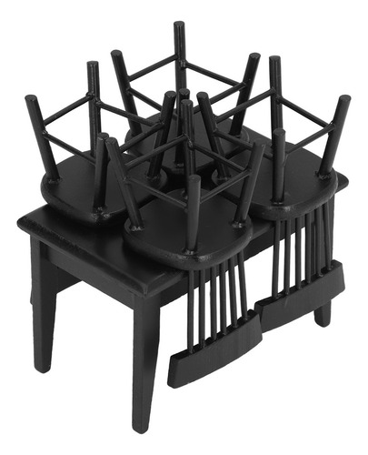 Juego De Mesa Y Sillas Dollhouse 1:12 De Madera Negra