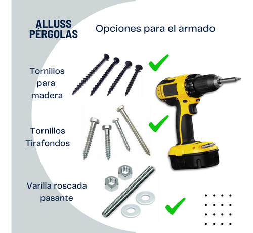 Kit Pergola 3x3 Apoyo Pared Base 4p Cementar Enterrar Alluss Negro