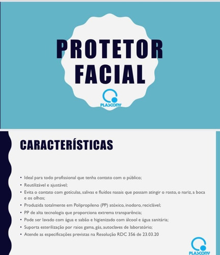Máscara Protetora Facial Plascony Unidade Transparente- 1107