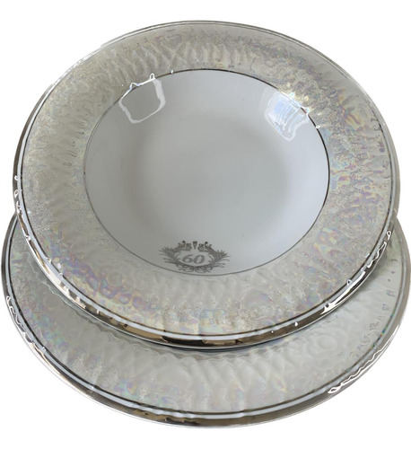 Kit Pratos Fundo Casal Porcelana Bodas De Diamante 60 Anos