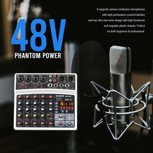 Consola 6 Canales Audio Mixer Usb, Bluetooth, Mp3, Rec, Pc