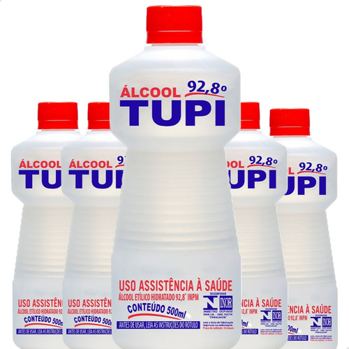 Kit 5 Álcool Liquido Tupi 92,8° Inpm 1l Limpeza Profunda Nf