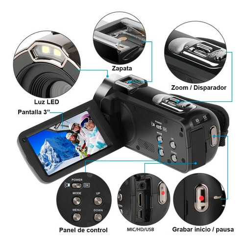 Videocamara Vak 809 Microfono Nocturna 24mp Touch Hdmi Sd