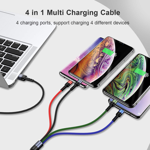 Cable Cargador Multiple Usb 4 En 1 Mjems De 30 Cm 2-pack
