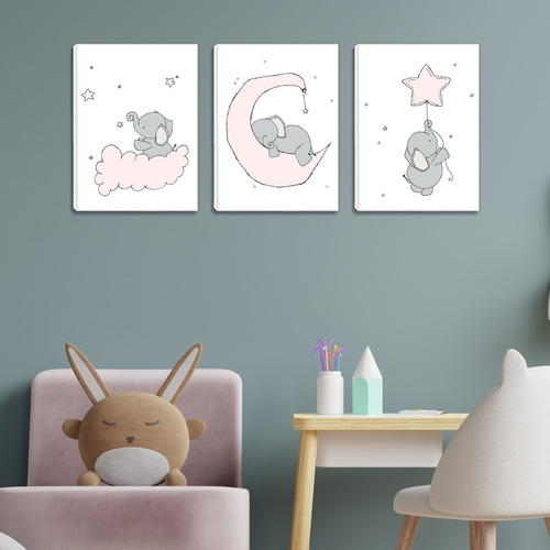 Set De Tres Cuadros Decorativos Para Cuarto De Bebé, Niña