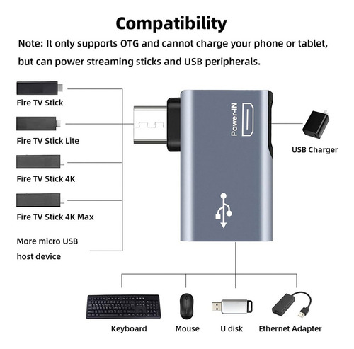 Adaptador Otg De 2 Peças Para Fire Stick, Ângulo Esquerdo/di