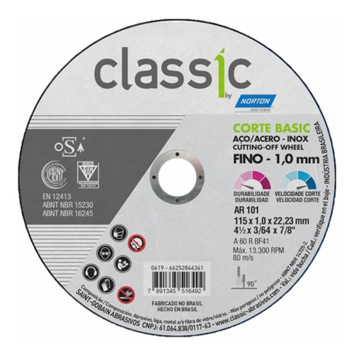 Kit 5 Disco De Corte 4.1/2 Classic Basic Norton