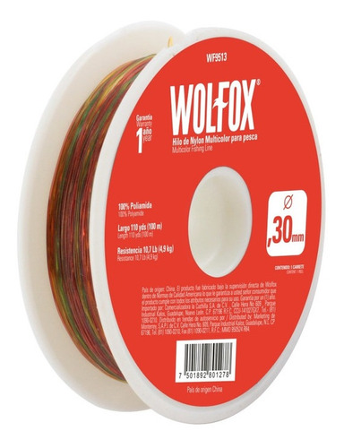 Hilo De Pescar Nylon 0.90mm Multicolor 100m Wolfox Wf9520