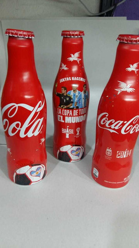 Pack De 3 Botellitas Coca Cola De Aluminio Mundial Brasil