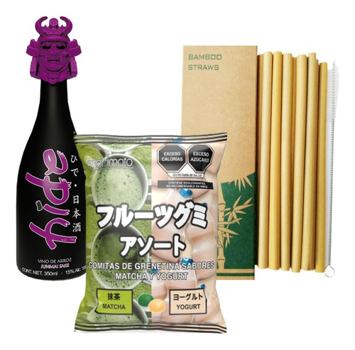 Sake Hide 350ml+gomitas Orientales 120grs+popotes De Bambú