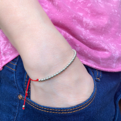 Pulsera Ajustable De Hilos Con Plata 925 (lpu04) Diámetro 6 Cm