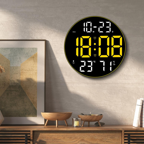 Relógio Digital Led Relógio De Parede Amarelo