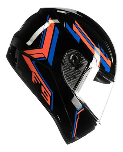 Capacete Fly F-9 Hg Hans Preto Brilhante Com Vermelho Moto