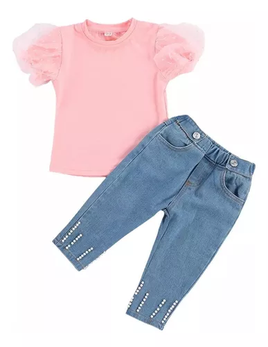 Conjunto De Ropa Mudada Para Niña Bebe 2 a 6 Años Pantalon Blusa Moño A La  Moda