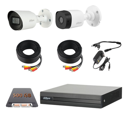 Kit Video Vigilancia 2 Camaras 1 Microfono Dahua 500gb