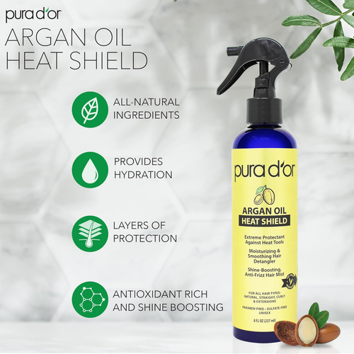 Pura Dor Spray Protector Térmico De Aceite De Argán De 8 Onz