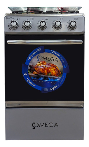 Cocina Gas 4h Tapa De Vidrio Parrilla Gruesa Gris Omega Elec