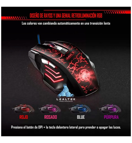 Imagen 3 de 10 de Combo Kit Gamer Mouse 7 Botones Rgb + Pad Mouse Extra Largo
