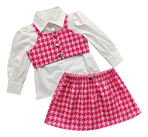 Traje De Moda Otoño/invierno A Cuadros Para Niña (2-7 Años)