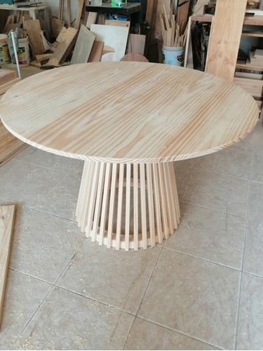 Mesa Circular Comedor Madera Pino Para 6 Sillas 