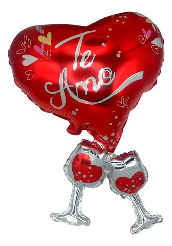 Balão De Festa Metalizado Coração Com Taças Te Amo