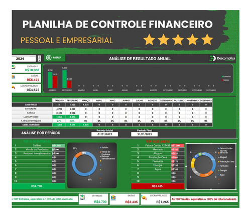 Planilha Fluxo De Caixa Dashboard Pessoal Ou Empresarial Cod
