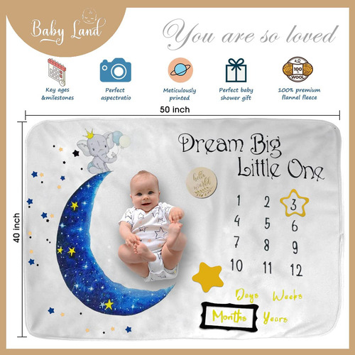 Baby Milestone Blanket Boy And Girl- Elephant And Moon Desig