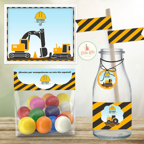 Kit Imprimible Construcción Maquinas + Banner, Personalizado
