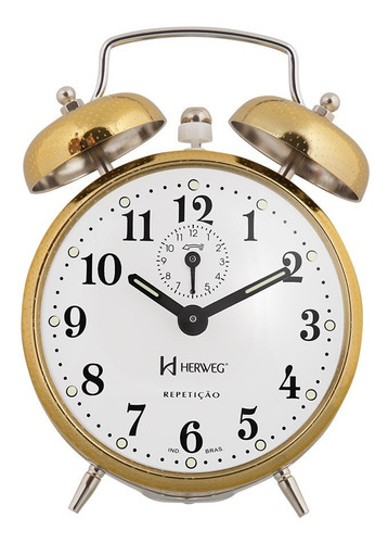 Relógio Despertador Antigo A Cordas Dourado Herweg 2370