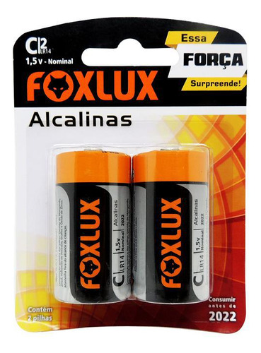 Pilha Alcalina Media C Foxlux Blister 2 Unidades