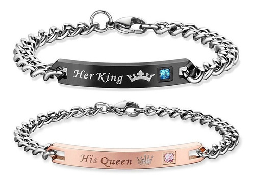 Pulseras Para Enamorados En Acero Zircón Amor Queen King