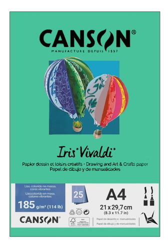 Papel Canson A4 Iris Vivaldi 185g 25fls Verde Menta