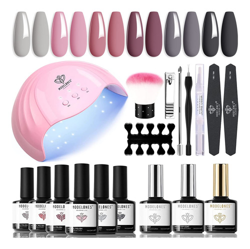 Kit De Esmalte De Unas De Gel Modelones Con Lampara De Luz U