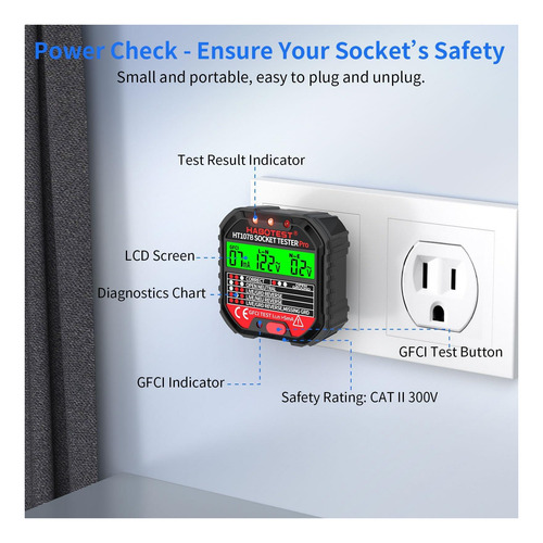 Detector De Receptáculo Gfci Eléctrico Yeeroadw Seguro