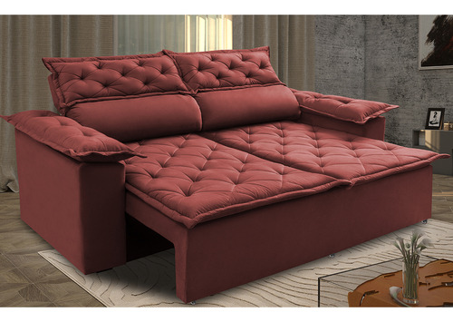 Sofá 3 Lugares Retrátil e Reclinável Cama inBox Compact 1,80m Velusoft Vermelho