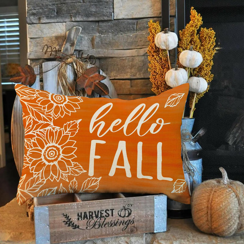 Softxpp Hello Fall Lumbar Lumbar Decorative Throw Cubierta D