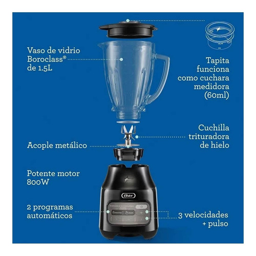 Licuadora V. Vidrio 3 Vel + 3 Programas Oster Blstpeg-brt
