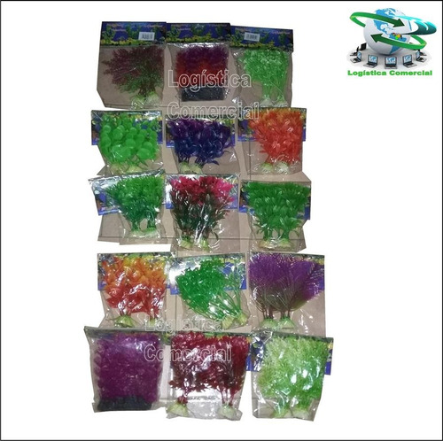 Imagen 7 de 10 de Set (2) 4 Algas Cortas Decorativa Artificiales Peceras Peces