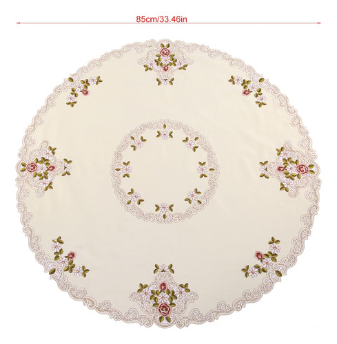Mantel De Comedor Redondo Con Flores Rojas Bordadas