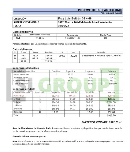 Imagen 2 de 2 de Terreno; Flores; F. L. Beltrán 36 + 46; 3900 M2 Vend. + 16 Cocheras